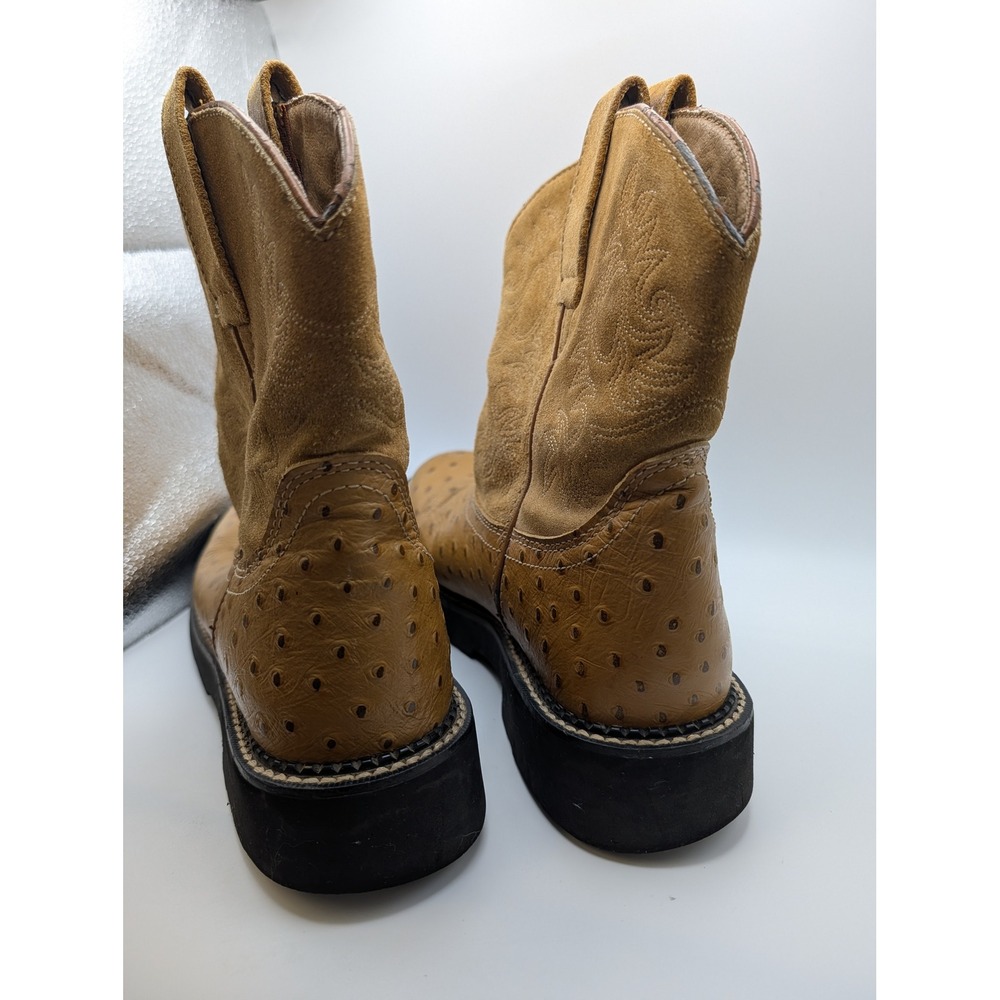 Ariat Fatbaby Womens 9.5B Western Boots Faux Ostrich Suede Tan Brown - Picture 9 of 16